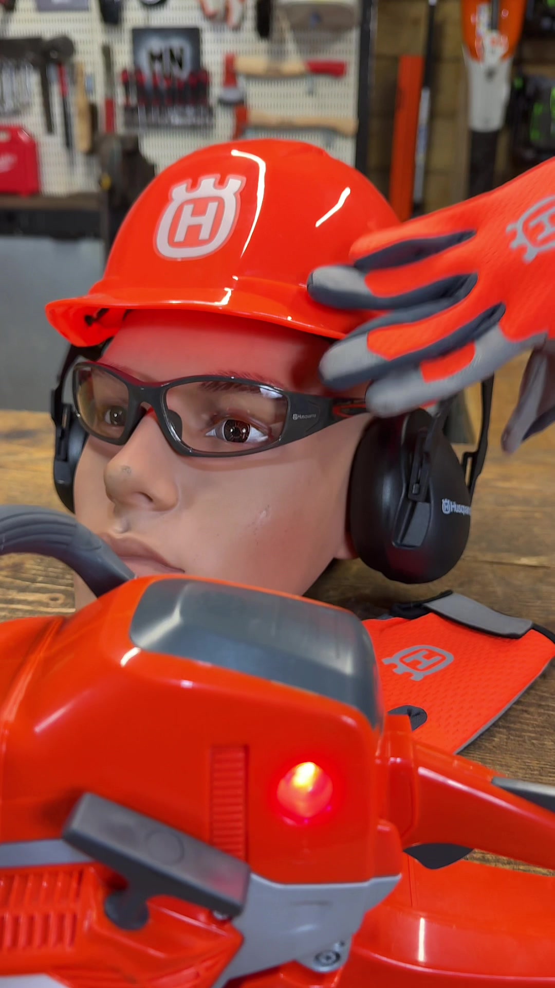 TikTok post by @machinerynation for Husqvarna. Caption reads: Christmas gift ideas unboxing Husqvarna Toy 550XP....