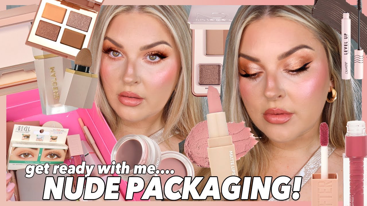 YouTube post by @shaaanxo for OFRA Cosmetics. Caption reads: full face of NUDE makeup products challenge 🧋....