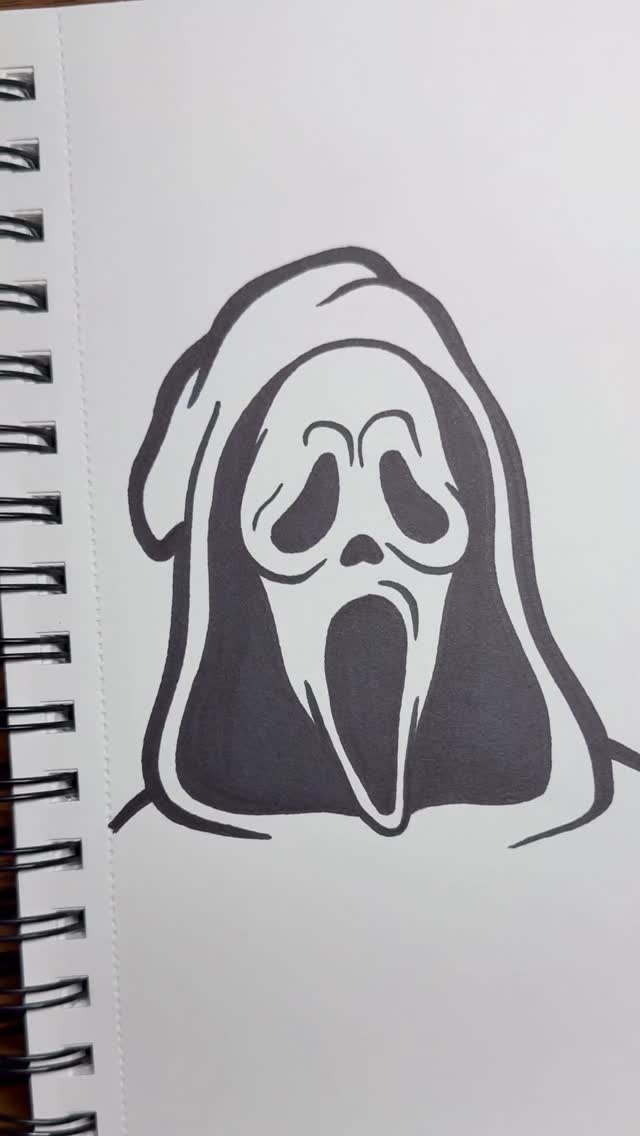 Instagram post by @benji.stuff for Sharpie. Caption reads: Ghostface drawing tutorial 👻🔪

#fyp #art....
