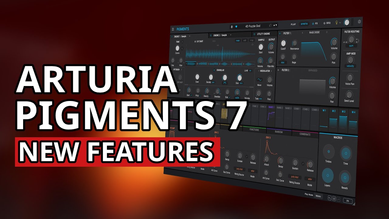 YouTube post by @synthanatomy for Thomann. Caption reads: Arturia Pigments 7 Review: Exploring The New....