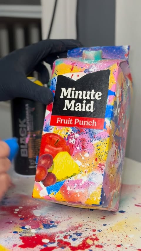 Instagram post by @bela1r for Minute Maid. Caption reads: Grocery aisle to gallery wall. 🎨🧃@minutemaid....