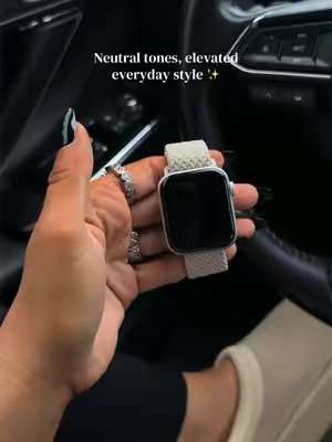 TikTok post by @beccadutkiewicz for Solace Bands. Caption reads: [...] #NeutralStyle #smartwatchaccessories @Solace....