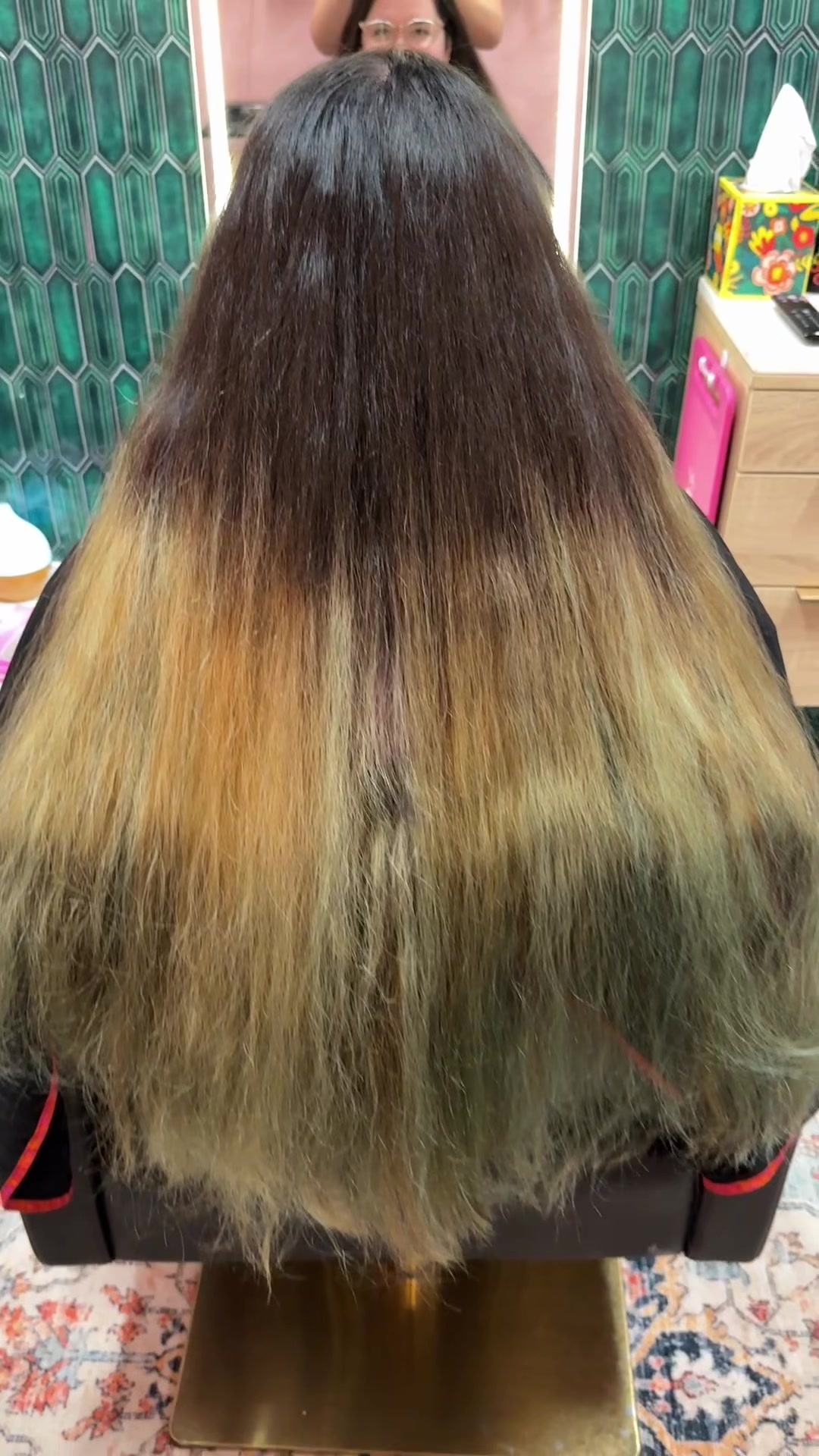 TikTok post by @theoriginalmaneologist for Cosmo Prof Beauty. Caption reads: A 12.5 hour color correction in under 2 minutes....