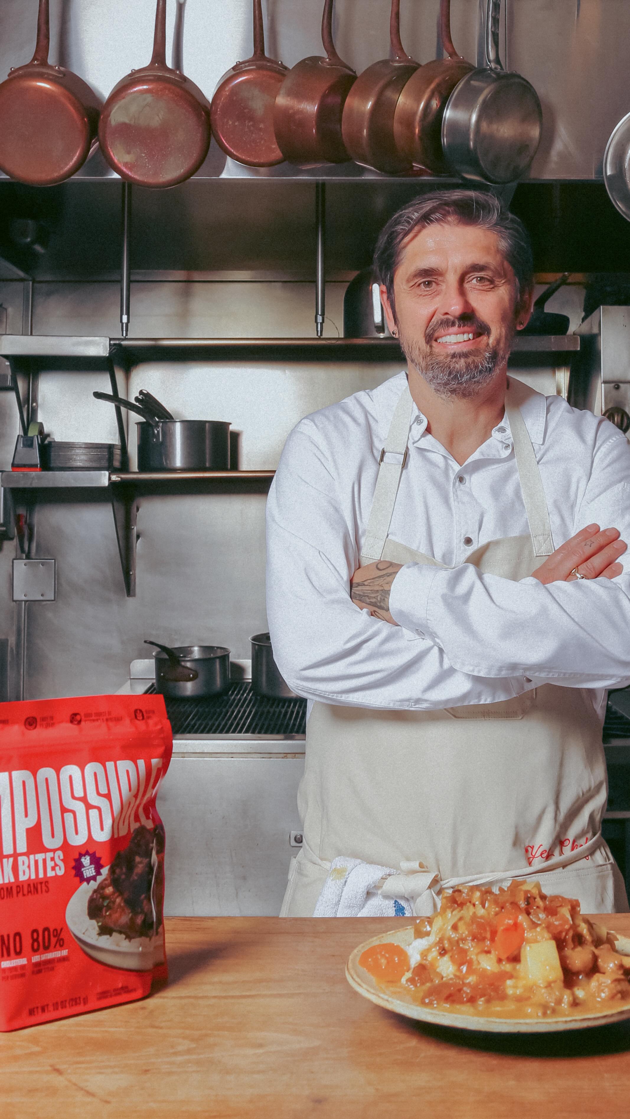 Instagram post by @chefludo for Impossible Foods. Caption reads: Chef Ludo x Impossible Steak Bites 👨‍🍳🔥 The....