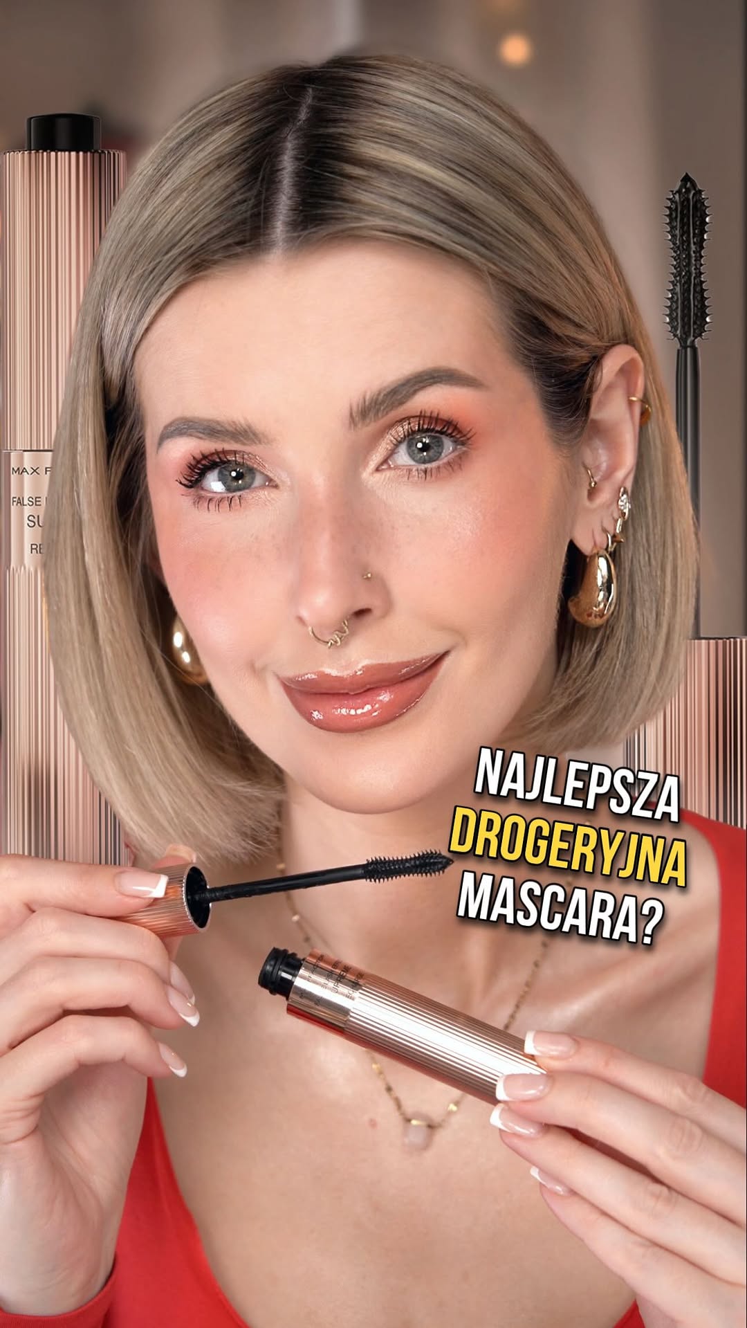 Instagram post by @adriannagrotkowska for Max Factor. Caption reads: Nowość od Max Factor - Mascara Supreme, to tusz,....