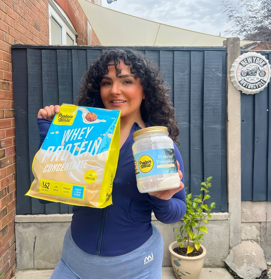 Instagram post by @_tyrajadexo for Protein World. Caption reads: [...] 🥞👏 Get 30% off using - PWTYRAM....