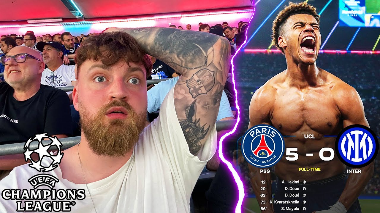 YouTube post by @Visca96Barca for Revolut. Caption reads: PSG vs. Inter - UCL Finale Stadionvlog 🏆😱 | 5:0....