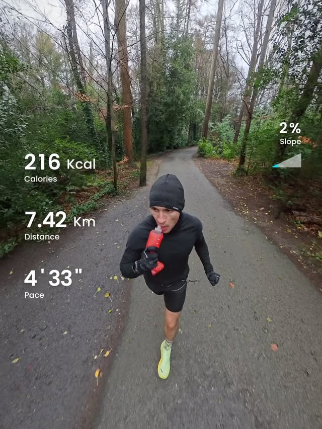 Instagram post by @gregoshea for Kinetica Sports. Caption reads: Midweek miles & the sports supplements I took…....