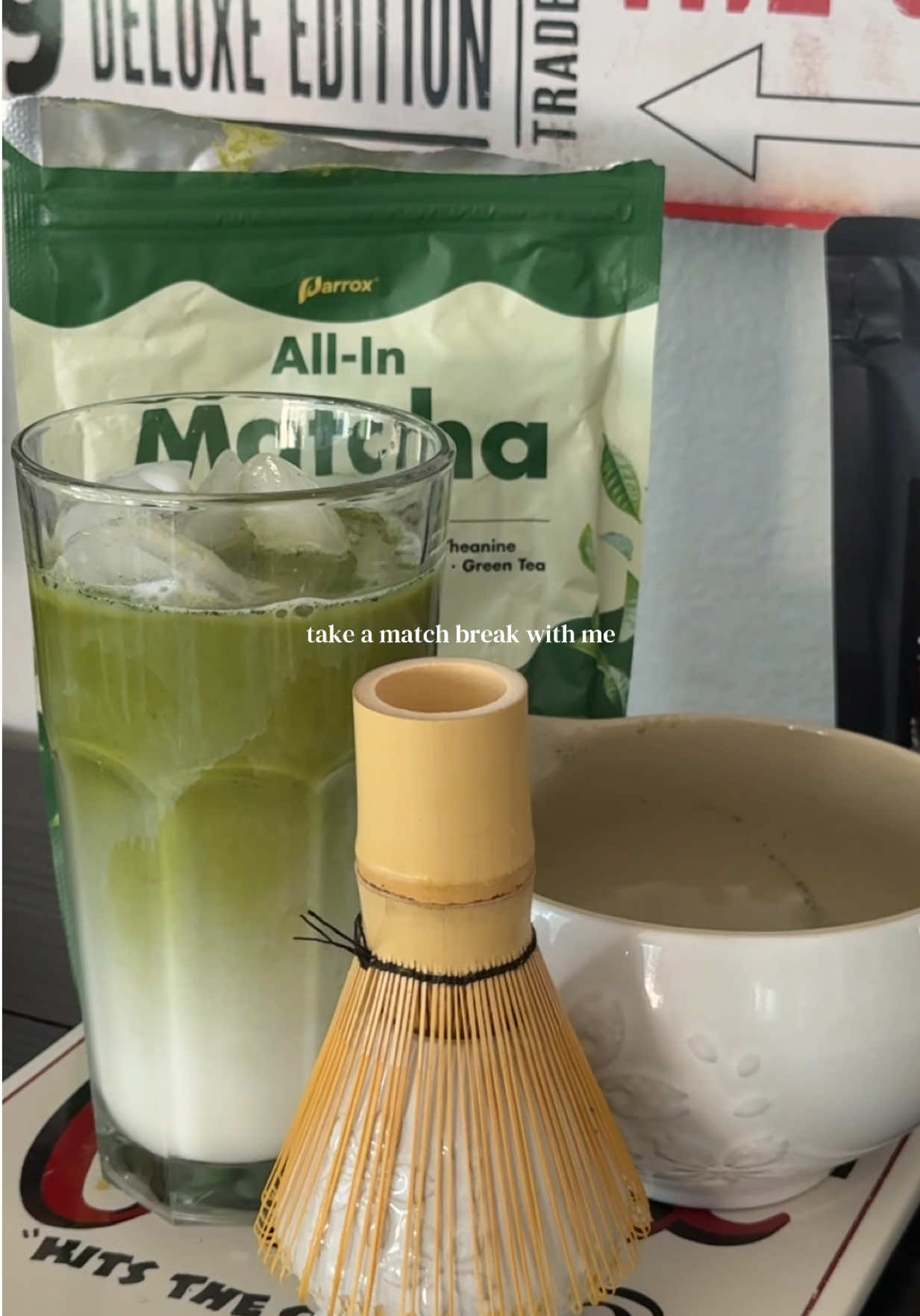 TikTok post by @allisongoodwinn for Parrox Okaga USA. Caption reads: Using my favorite @Parrox Okaga USA matcha packed....