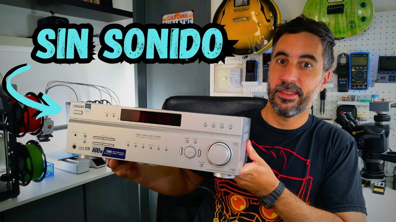 YouTube post by @ArreglandoCosas for PCBWay. Caption reads: A SONY receiver with no sound....