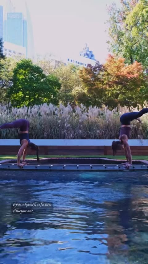 Instagram post by @lucymvmt for Ptula. Caption reads: Pools, Push Ups, and Press Handstands ☀️🤸‍♀️

On....