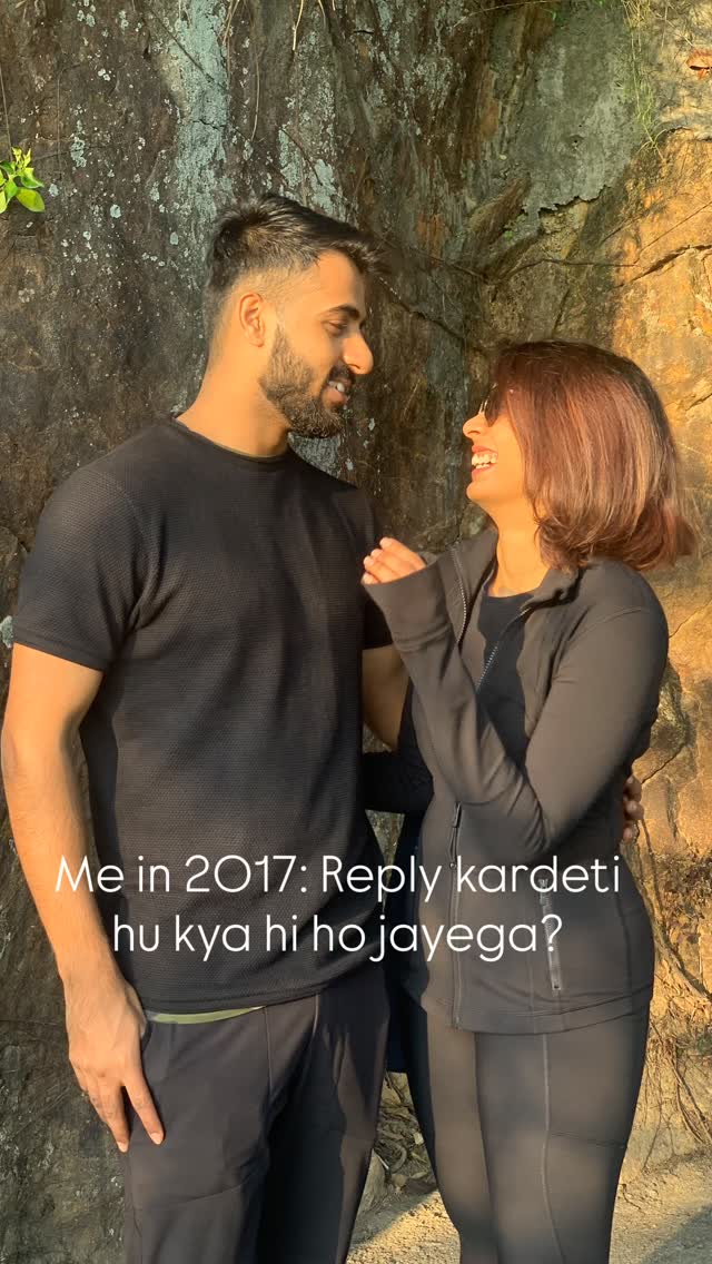 Instagram post by @tanisha_haldia for Tinder. Caption reads: That one reply in 2017 changed everything 😍✨❤️....