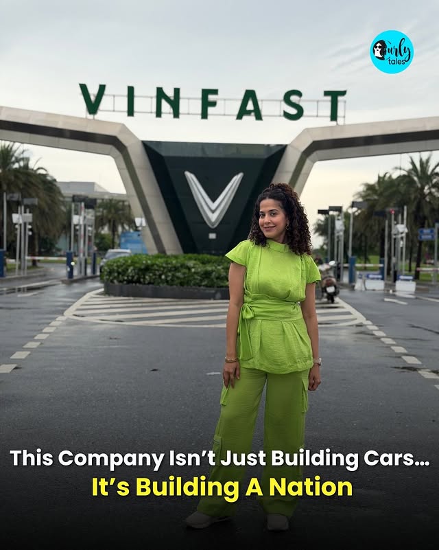 Instagram post by @curly.tales for VinFast. Caption reads: [...] behind smart cities, universities and....