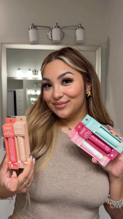 Instagram post by @ariellvidall for Hard Candy. Caption reads: Ok but @hardcandylife Lip Butter Glowy Balms just....