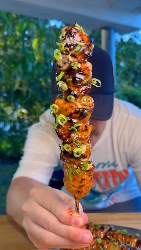 Instagram post by @blakemenardcooks for Vita Coco. Caption reads: Bang Bang Chicken Skewers @vitacoco 💥💥🍗🍗 Bang....