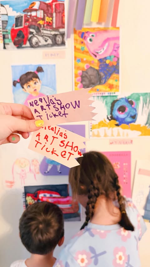 Instagram post by @jessmakesmagic for Disney Publishing Worldwide. Caption reads: #ad Today calls for an at home ART SHOW! 🎟️ These....