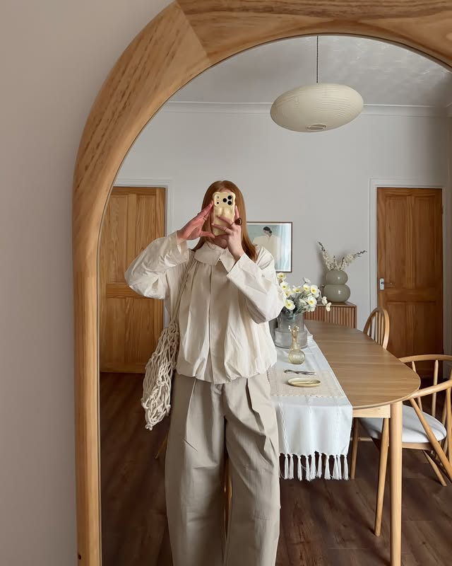 Instagram post by @hollyrebeccawhite for ALOHAS. Caption reads: recent spring mirror outfits 🪞which one is your....