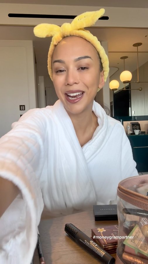 Instagram post by @kat_clark_ for MoneyGram. Caption reads: #ad GRWM for Day 2 at the F1 🚗 @moneygram &....