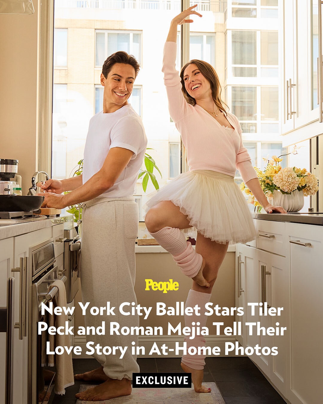 Instagram post by @tilerpeck for People Magazine. Caption reads: Tiler Peck and Roman Mejia met nearly eight years....