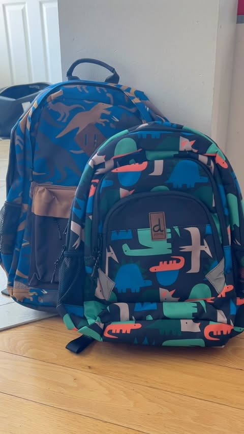 Instagram post by @loosepartsofkinder for Deux par Deux. Caption reads: [...] gifted backpacks and lunch bags from....