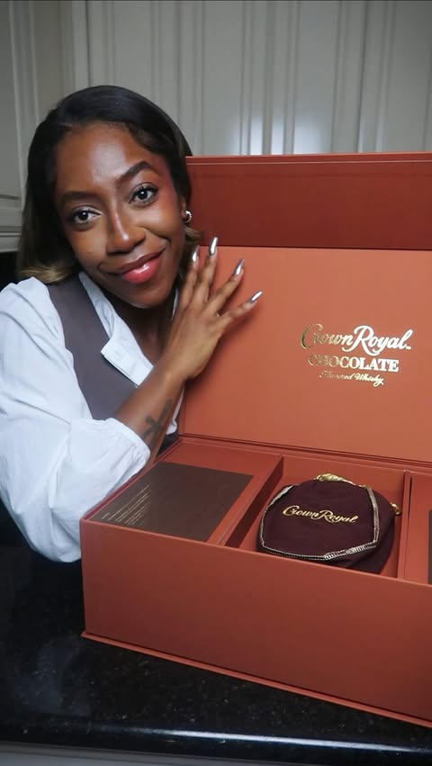 Instagram post by @thereelnotoriousvic for Crown Royal. Caption reads: CROWN ROYAL CHOCOLATE CHERRY SOUR 🍒🍫!!!!!!! LISA....