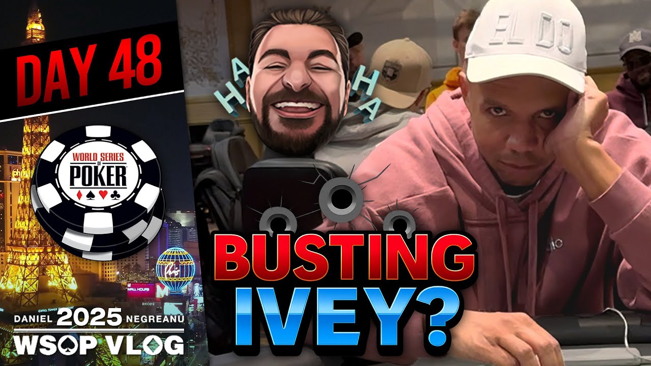 YouTube post by @dnegspoker for Contenders Clothing. Caption reads: HEADS UP with PHIL IVEY! - Daniel Negreanu 2025....