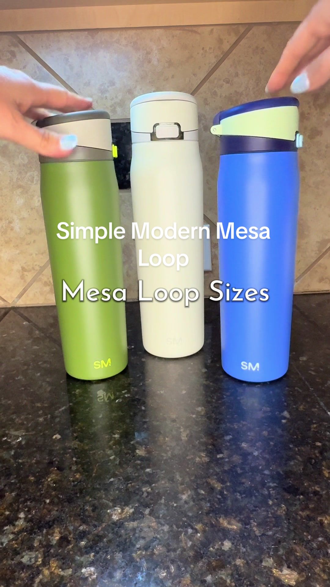 TikTok post by @spill_it_mom for Simple Modern. Caption reads: The @Simple Modern Mesa Loop water bottle [...].
