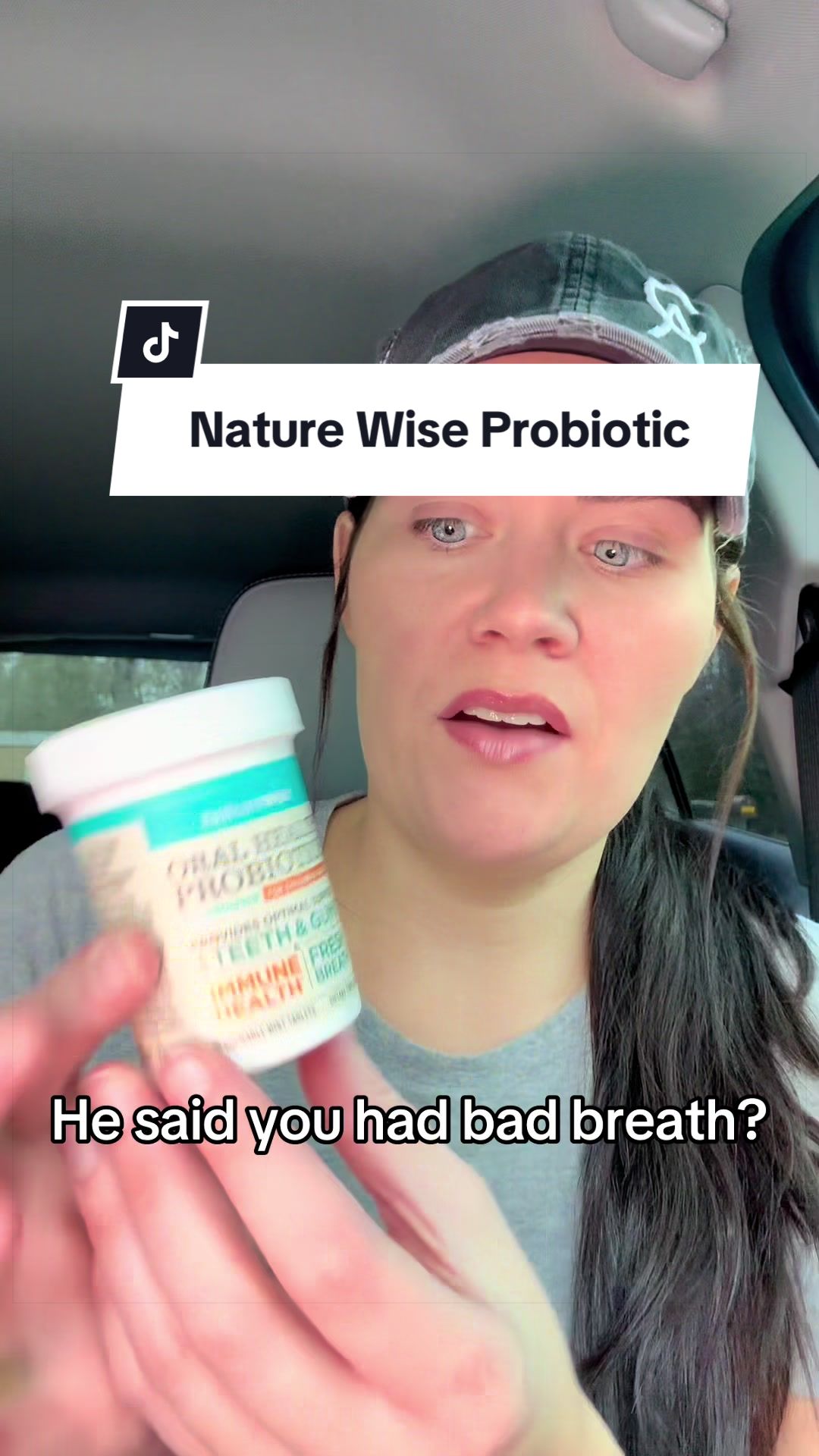 TikTok post by @laceylikestotravel for NatureWise. Caption reads: @NatureWise Inc. probiotic mints for bad breath....