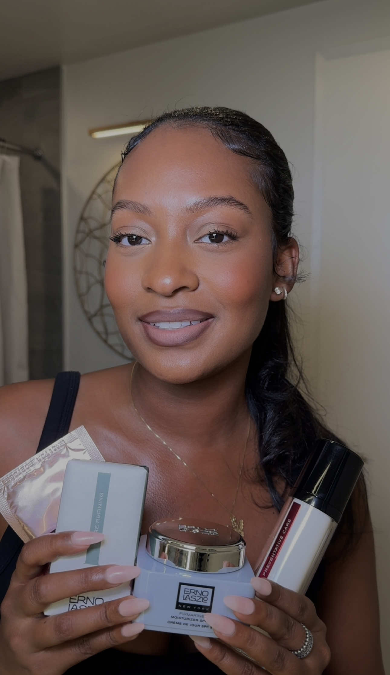 TikTok post by @morganpricee16 for Erno Laszlo. Caption reads: [...] routine that keeps my glow going. @Erno....