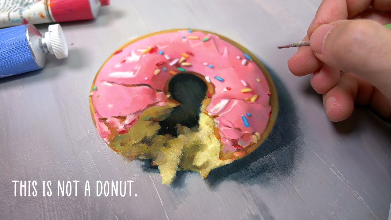 YouTube post by @AlpayEfe for Trekell Art Supplies. Caption reads: The MOST REALISTIC Donut painting.