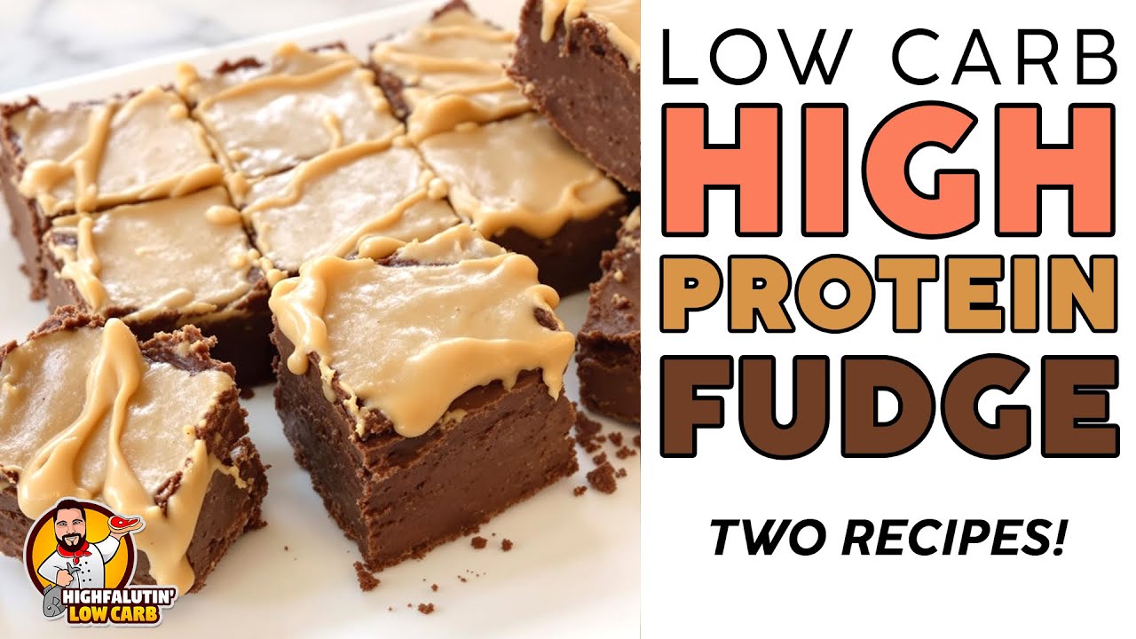 YouTube post by @HighfalutinLowCarb for Spreadshirt. Caption reads: OMG! High Protein CHOCOLATE PEANUT BUTTER FUDGE -....