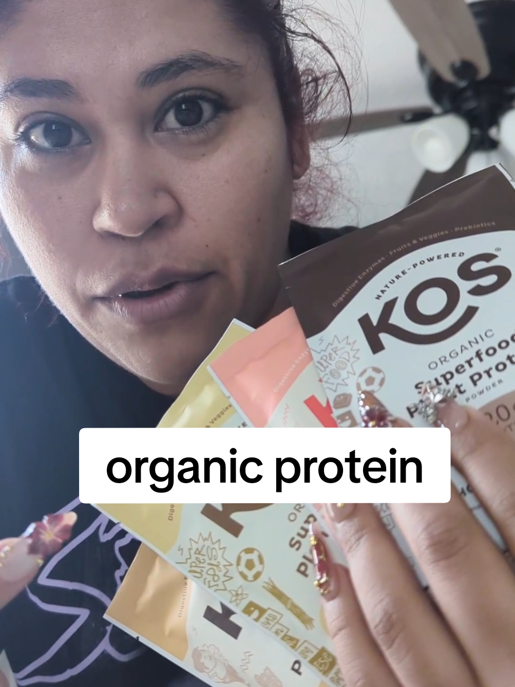 TikTok post by @almasoria.19 for KOS. Caption reads: what flavor should I try next? @KOS Superfoods....