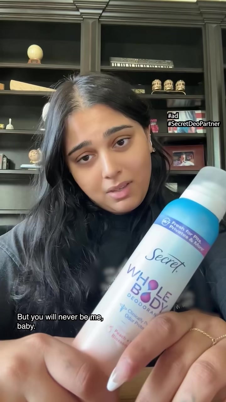 TikTok post by @jovkhann for Secret Deodorant. Caption reads: #ad #SecretDeoPartner I smell like a peach now....