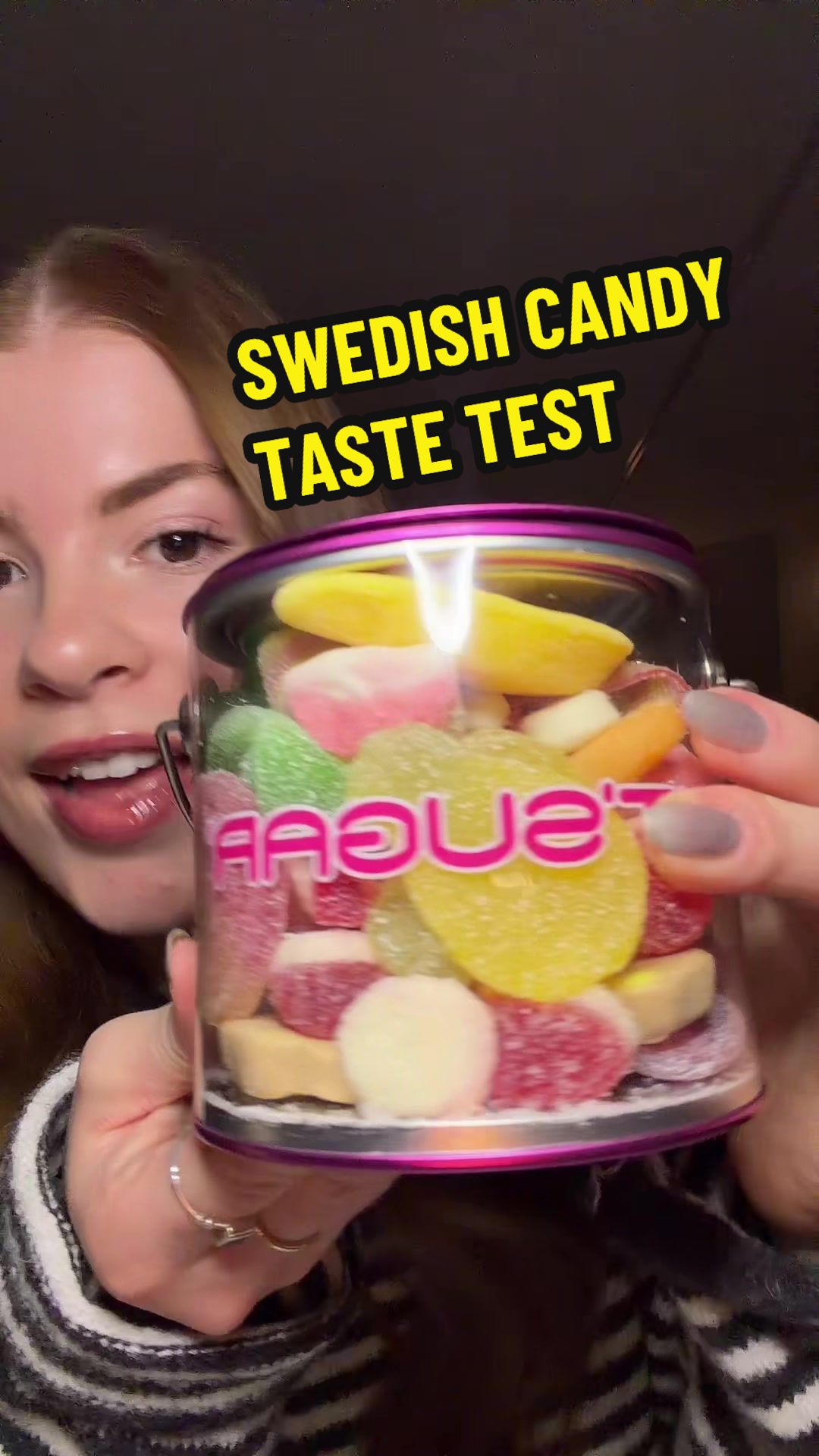 TikTok post by @cup.of.morning.swag for It'sugar. Caption reads: Swedish candy taste test from @IT’SUGAR 💕🍬🌚✨....