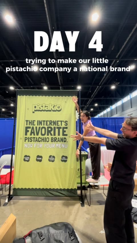 Instagram post by @eatpistakio for VistaPrint. Caption reads: [...] 🙃 pre trade show was rough but our....