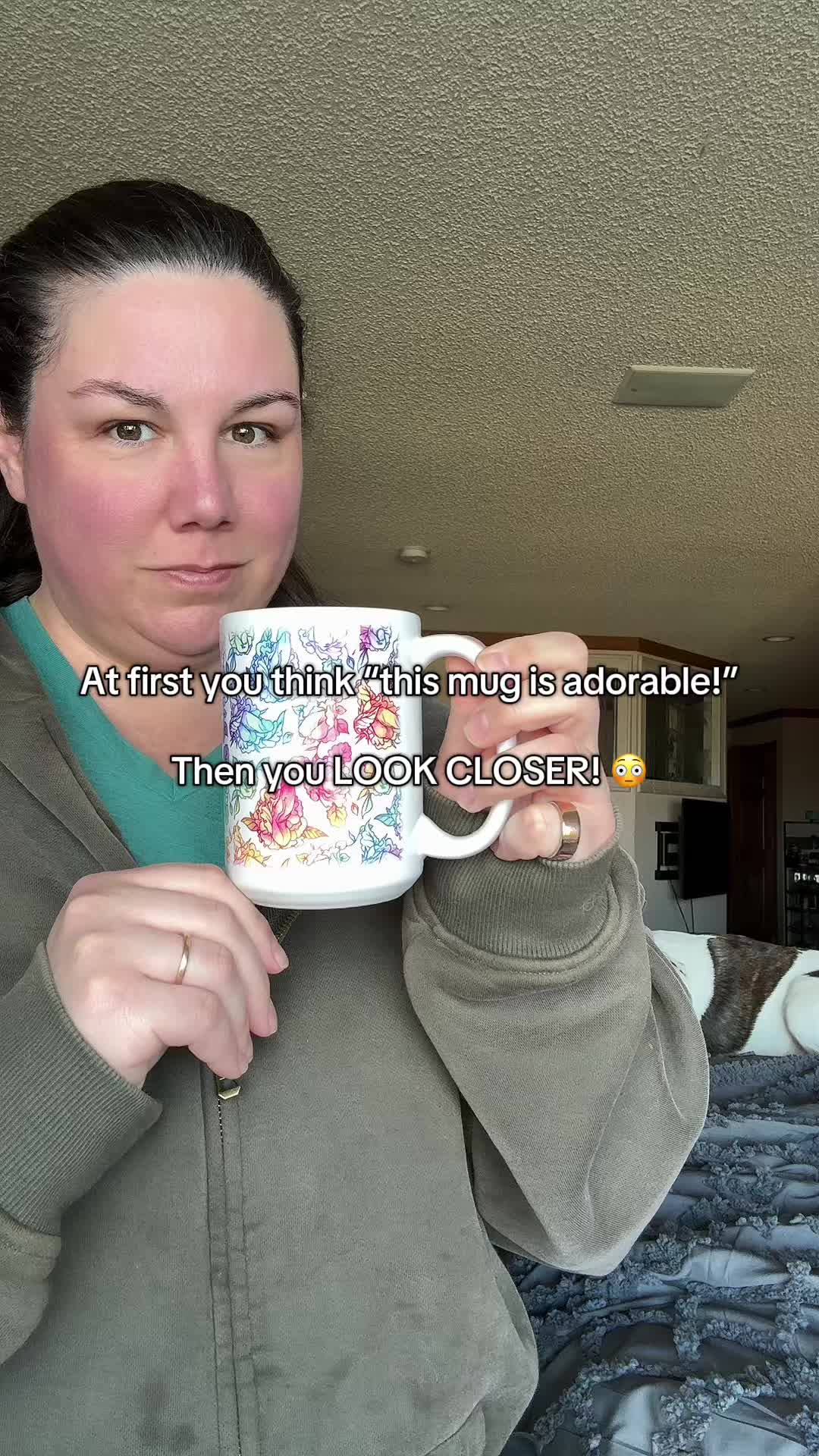 TikTok post by @thepamperedpitties for LookHUMAN. Caption reads: [...] #kitchenproducts #drinkware #coffeemug....