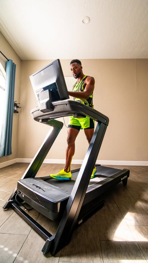 Instagram post by @kenny_bednarek for NordicTrack. Caption reads: Training never stops. Whether I’m on the track or....