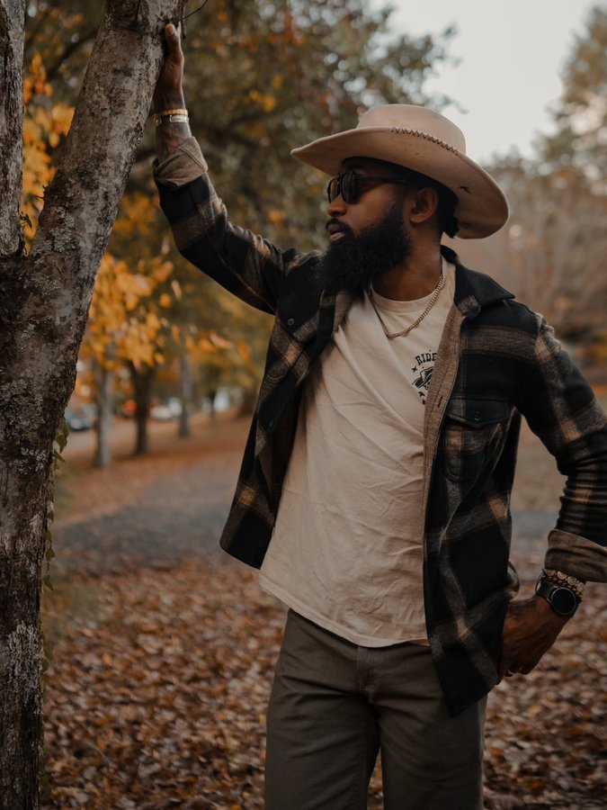 Instagram post by @skyleractionjackson for Wrangler. Caption reads: Moved a little quieter this fall. Felt....