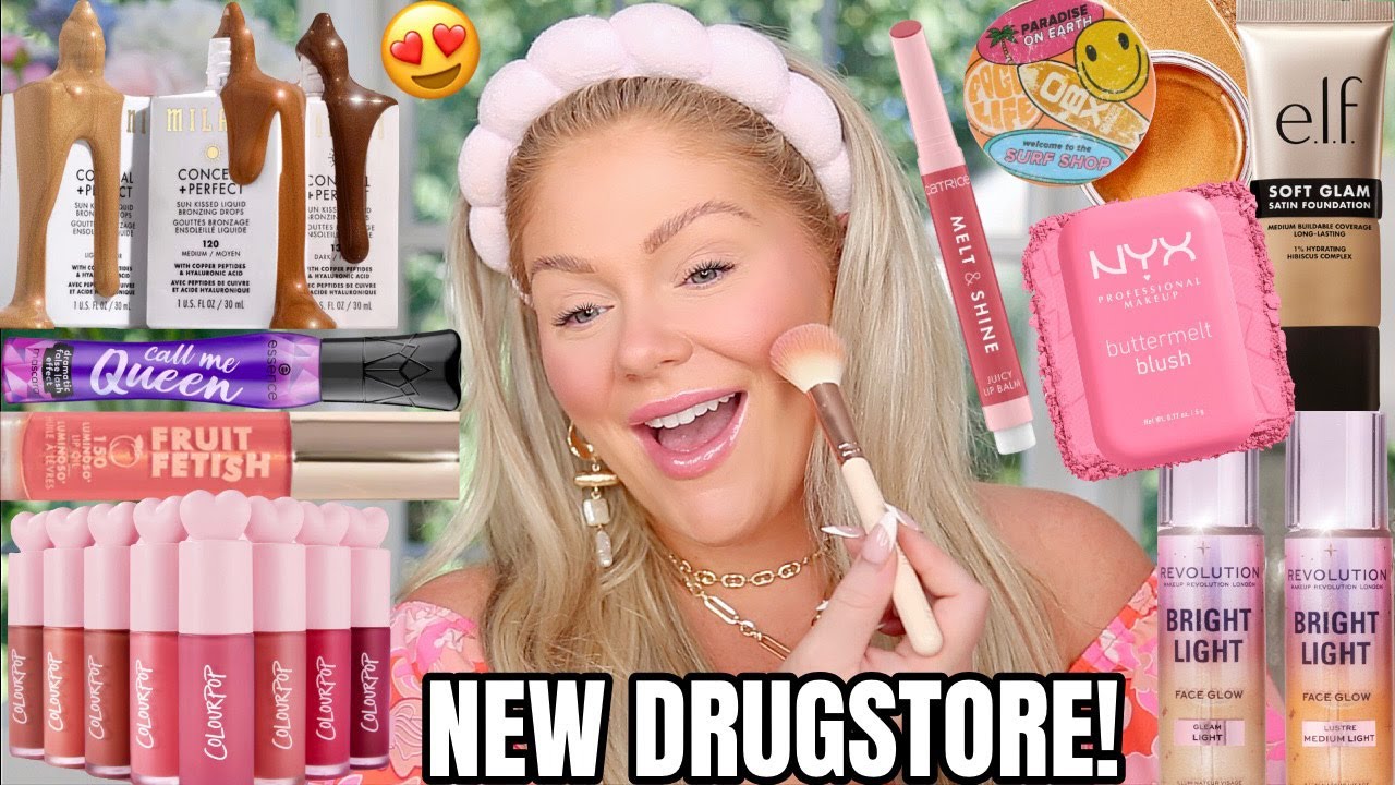 YouTube post by @KellyStrack for The Dua Brand. Caption reads: I Tried ALL the VIRAL New *DRUGSTORE* Makeup So....