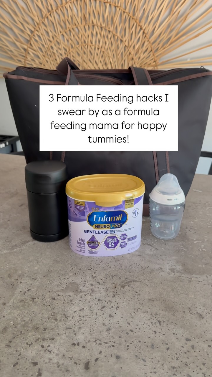 Instagram post by @annecolehowell for Enfamil. Caption reads: 3 hacks for formula feeding mamas on the go! Pair....