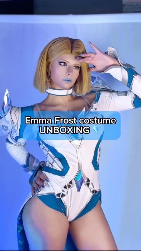 Instagram post by @curly.natsu for CosFun. Caption reads: A closer look at Emma Frost costume by....