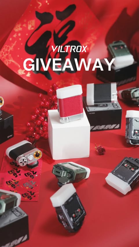 Instagram post by @viltrox.flash for Viltrox. Caption reads: [...] gifts. ✨ 🎁 What will you win？ ✨ Viltrox....
