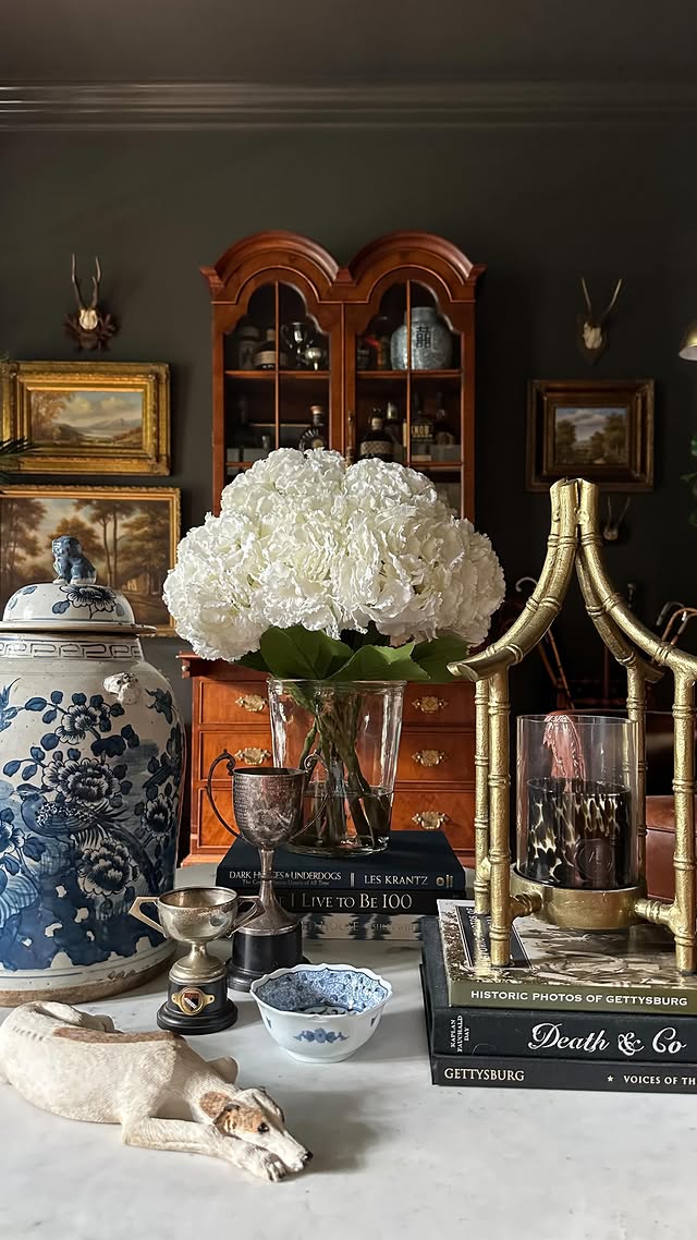 Instagram post by @southern_charm_cottage for Nearly Natural. Caption reads: [...] beautiful hydrangea arrangement from....