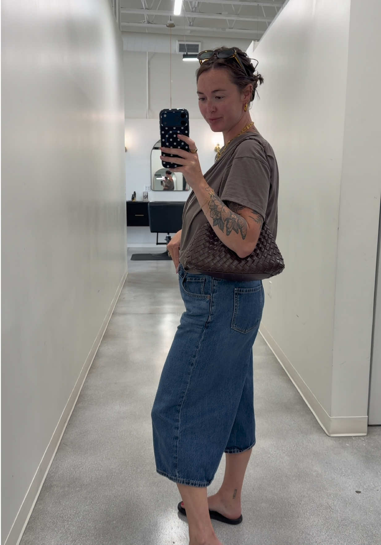 TikTok post by @lizmarymarie for nuuds. Caption reads: Chill salon day fit!! @Old Navy @nuuds @onequince....