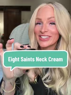 TikTok post by @stephanie_stimson for Eight Saints Skincare. Caption reads: Your skincare shouldn’t stop at your chin 🤍....