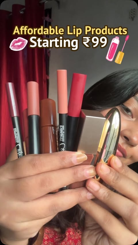 Instagram post by @sanghmitra.ambasta for Insight Cosmetics. Caption reads: [...] affordable long, lasting lipstick insight....