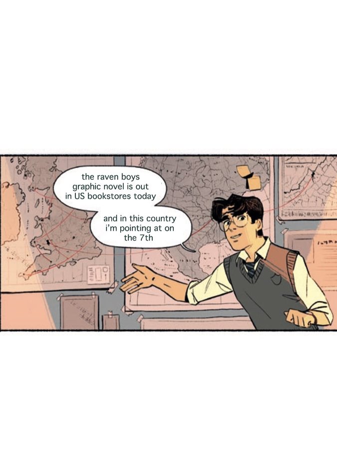 Instagram post by @maggie_stiefvater for Penguin Teen. Caption reads: the raven boys: graphic novel is out in the US....