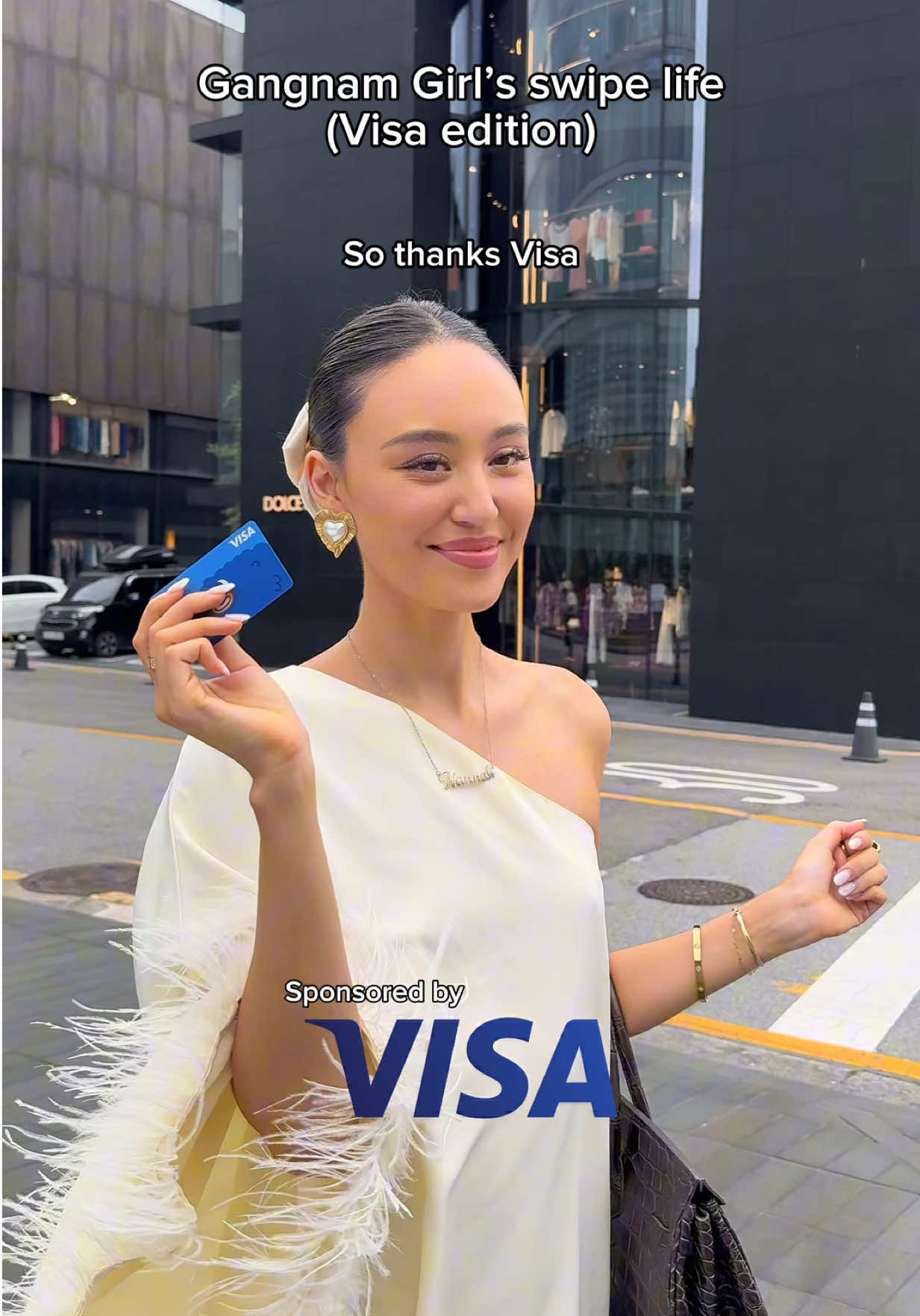 TikTok post by @hannahmchutchison for Visa. Caption reads: Thanks @Visa for sponsoring Gangnam Girl’s swipe....
