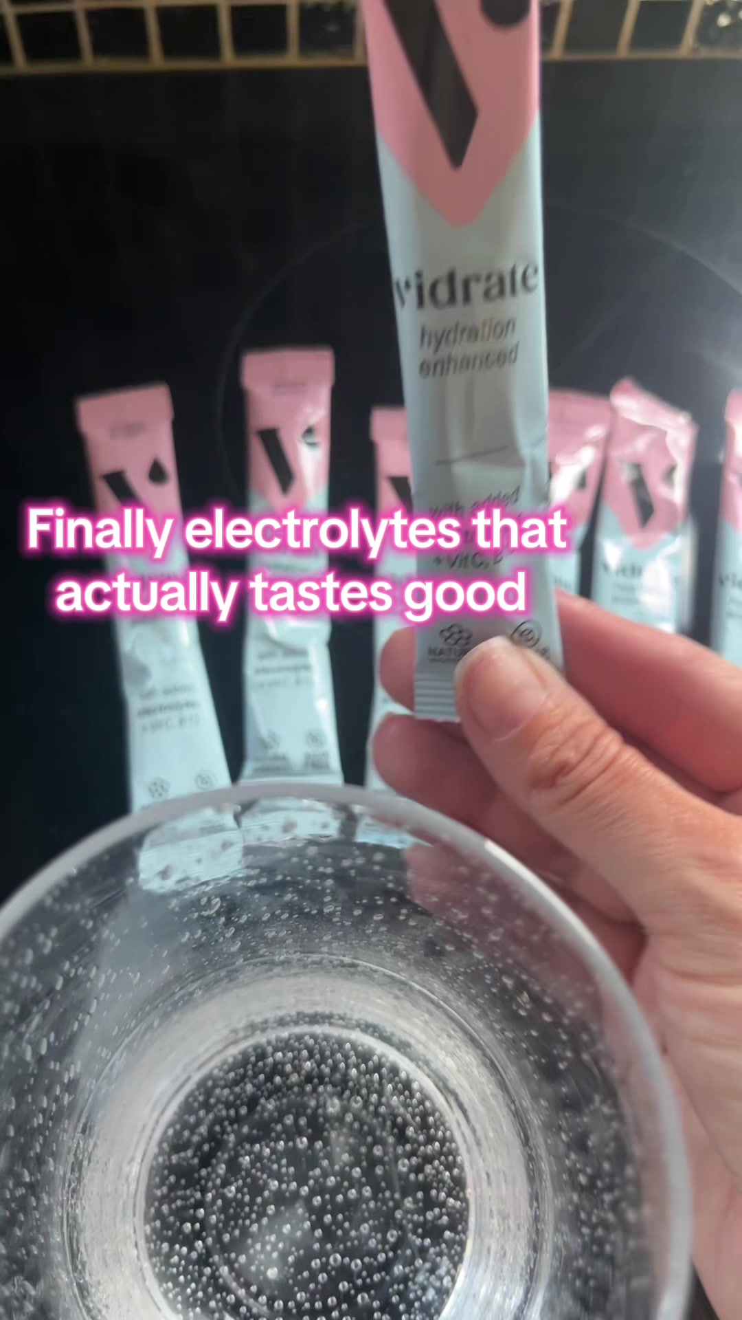 TikTok post by @katherinejohnson871 for ViDrate. Caption reads: Electrolytes from Vidrate that taste good @Vidrate....