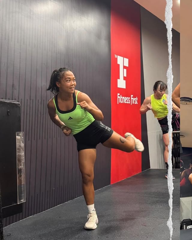Instagram post by @angkii for LES MILLS. Caption reads: BODYCOMBAT 105 — energy level: unreal.
A lil bit....